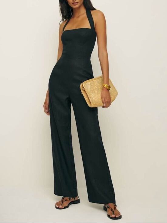 Reformation Pants - Reformation Malika Linen Jumpsuit in Black 4 FLAW